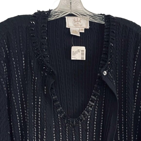 Vie By Victoria Royal Silk Knit Beaded Twinset Sweater Set Black Womens 3X $372 - Picture 2 of 8